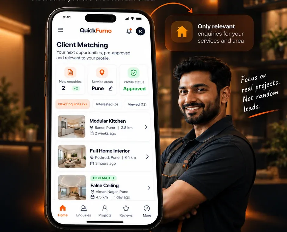 The client matching dashboard on a vendor phone